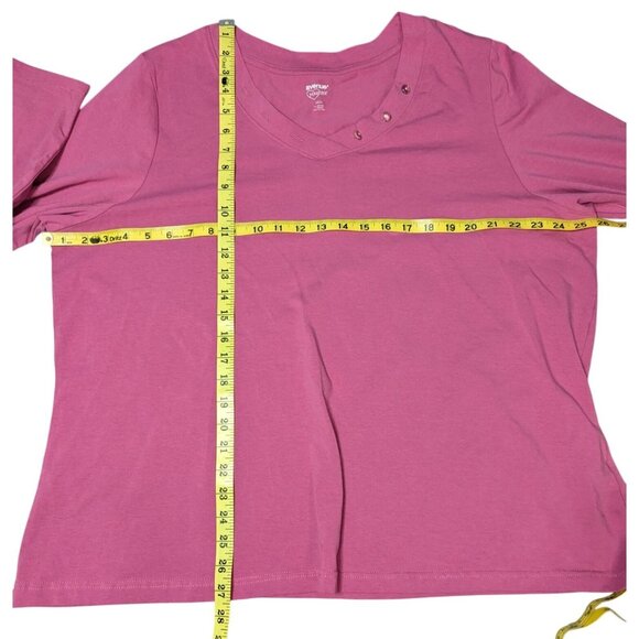 Avenue Women's Pink Long Sleeve Cotton Tee button Detail Neckline 22/24W - Picture 5 of 9